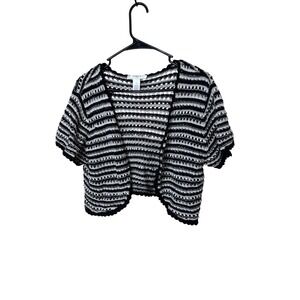 Liz Claiborne New York Black White Striped Crochet Shrug Cardigan XLP Petite